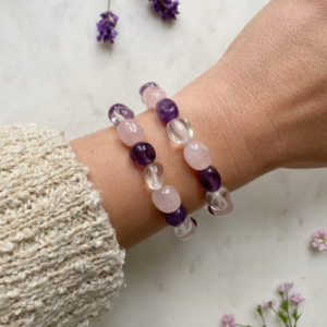 Freeform Armband mit Amethyst, Rosenquarz und Bergkristall