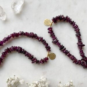 FLOWER OF LIFE Granat · Blume des Lebens · vergoldet