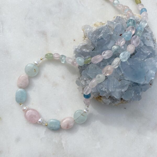 KRISTALLKLAR Aquamarin · Morganit · Perle