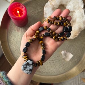 SCHUTZMANTEL Tigerauge • Schörl • Obsidian • 925er Silber vergoldet