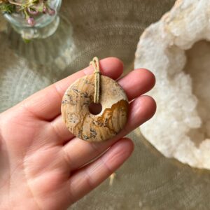 MERKABA Kette mit großer Landschaftsjaspis Scheibe • UNIKAT