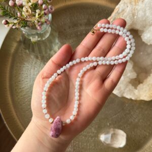 Kette Regenbogenmondstein · Rubellit · 925er Silber vergoldet · UNIKAT