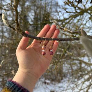 Ohrhänger Rhodonit • Süßwasserperle • 925er Silber vergoldet