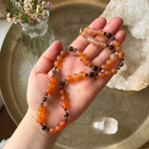 Kette Karneol · Rauchquarz · 925er Silber vergoldet · UNIKAT