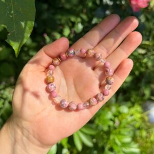 Armband Rhodonit · Bergkristall · handgefertigt
