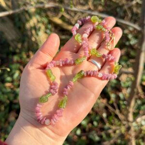 Kette Pinker Turmalin · Peridot · Regenbogenmondstein · vergoldet