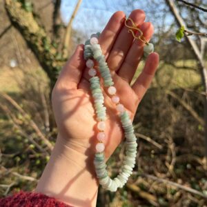 Kette Rosenquarz · Jadeit · 925er Silber vergoldet