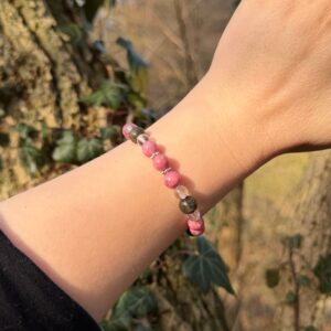 Armband Rhodonit · Obsidian · Bergkristall · handgefertigt