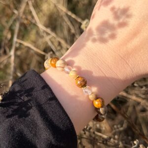 Armband Versteinertes Holz · Schlangenjaspis · Bergkristall · handgefertigt