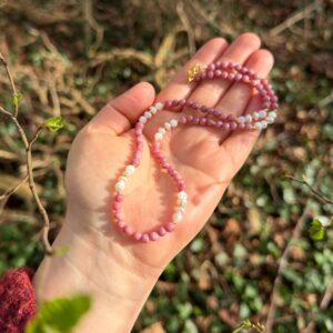 Kette Thulit · Süßwasserperle · Perlmutt · 925er Silber vergoldet