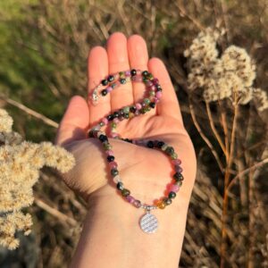 Kette Bunter Turmalin · Blume des Lebens · 925er Silber · UNIKAT