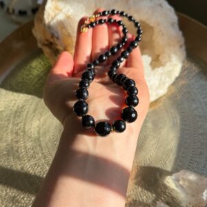 Kette mit schwarzem Turmalin • 925er Silber vergoldet