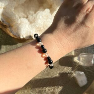 Armband mit schwarzem Turmalin & Bergkristall • handgefertigt