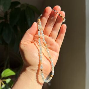 Zarte Kette • Blauer Aragonit • Süßwasserperle • 925er Silber