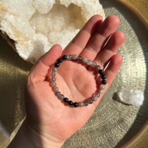 Schwarzer Turmalin & Schwarzer Mondstein Armband · 6mm