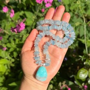 Kette Aquamarin • Amazonit • Süßwasserperle • Spiralverschluss