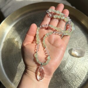 Kette Prehnit • Bergkristall • 925er Silber • UNIKAT (46cm)